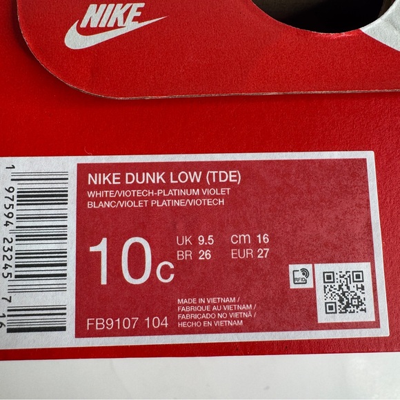Nike Dunk Low TDE Platinum Violet White Size 10c - Picture 7 of 7